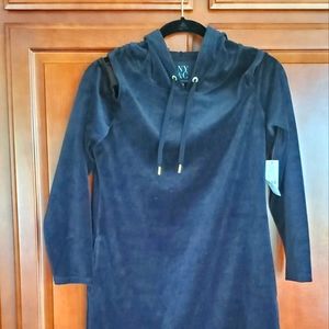 Black velvet, cold shoulder pullover with hoodie